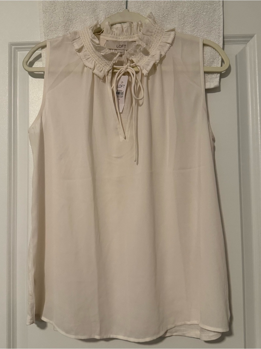 LOFT Cream Ruffle-Tie Neck Sleeveless Top